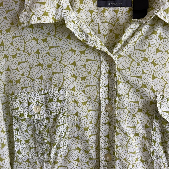 Liz Claiborne Monstera Plant Leaf Long Sleeve Button Up Light Cotton Size XL - Picture 5 of 7